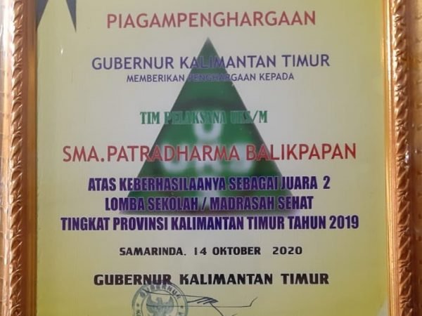 Piagam Penghargaan Sekolah Sehat Kaltim 2019